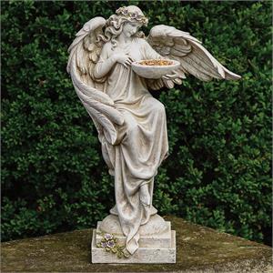 20-Inch Angel With Bird Bath & Flowers Garden Statue - View 2