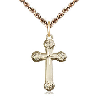14kt Gold Cross Medal Engraved Catholic Saint Jewelry