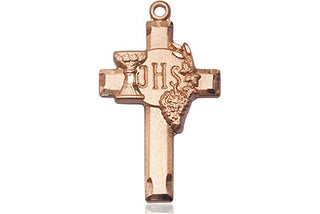 14kt Gold Cross w/IHS Grapes Medal Engraved Catholic Saint Jewelry