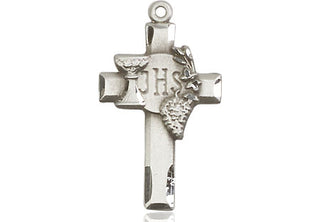 Pewter Cross w/IHS Grapes Medal Engraved Catholic Saint Jewelry