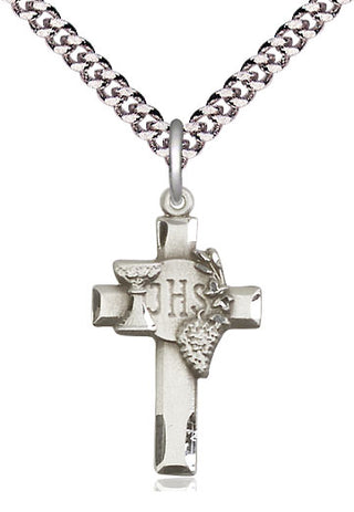 Pewter Cross w/IHS Grapes Medal Catholic Jewelry Engraved Catholic Saint Jewelry