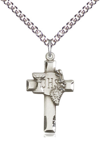 Sterling Silver Cross w/IHS Grapes Medal Catholic Jewelry Engraved Catholic Saint Jewelry