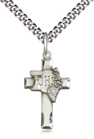 Sterling Silver Cross w/IHS Grapes Medal Catholic Jewelry Engraved Catholic Saint Jewelry