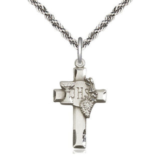 Sterling Silver Cross w/IHS Grapes Medal Catholic Jewelry Engraved Catholic Saint Jewelry