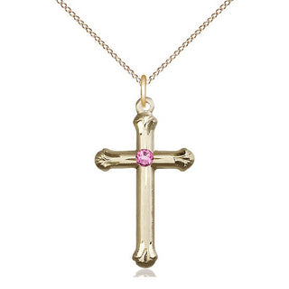 14kt Gold Filled Cross | 3mm Rose Swarovski stone | 18-inch Gold Filled Chain | Engravable