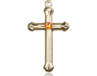 14kt Gold Filled Cross Pendant with a 3mm Topaz Swarovski stone on an 18-inch Gold Filled Light Curb Chain Engraved Catholic Saint Jewelry