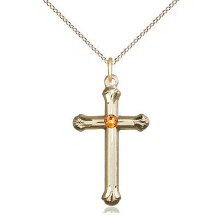 14kt Gold Filled Cross | 3mm Topaz Swarovski stone | 18-inch Gold Filled Chain | Engravable