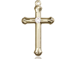 14kt Gold Filled Cross Pendant with a 3mm Crystal Swarovski stone on an 18-inch Gold Filled Light Curb Chain Engraved Catholic Saint Jewelry