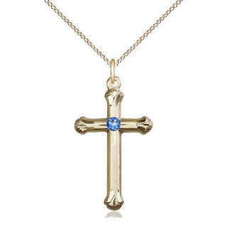 14kt Gold Filled Cross | 3mm Sapphire Swarovski stone | 18-inch Gold Filled Chain | Engravable