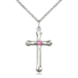 Sterling Silver Cross | 3mm Rose Swarovski stone | 18-inch Sterling Silver Chain | Engravable