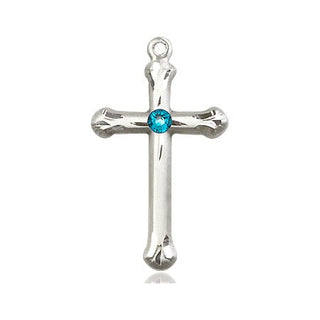 Sterling Silver Cross Pendant with a 3mm Zircon Swarovski stone on an 18-inch Sterling Silver Light Curb Chain Engraved Catholic Saint Jewelry