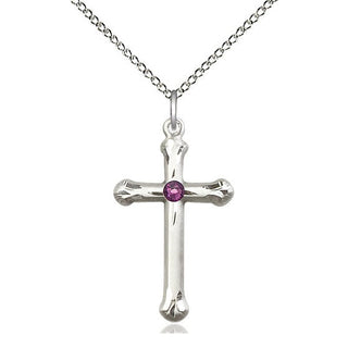 Sterling Silver Cross | 3mm Amethyst Swarovski stone | 18-inch Sterling Silver Chain | Engravable