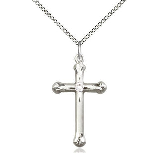 Sterling Silver Cross | 3mm Crystal Swarovski stone | 18-inch Sterling Silver Chain | Engravable