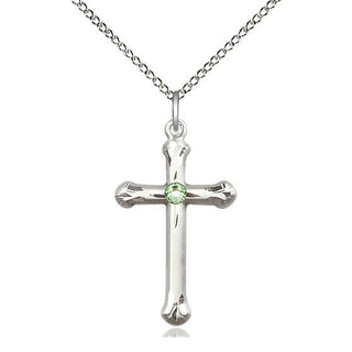 Sterling Silver Cross | 3mm Peridot Swarovski stone | 18-inch Sterling Silver Chain | Engravable