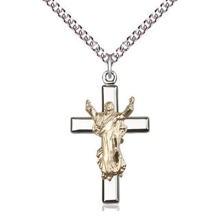 Two-Tone GF/SS Cross Medal Catholic Jewelry