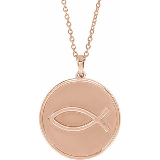14K Rose 20.3x18.4 mm Ichthus (Fish) 16-18" Necklace