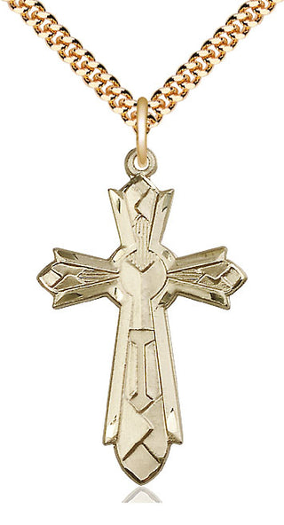 14kt Gold Filled Mosaic Cross Medal Catholic Jewelry Engraved Catholic Saint Jewelry