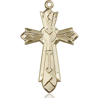 14kt Gold Mosaic Cross Medal Engraved Catholic Saint Jewelry