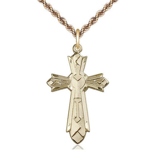 14kt Gold Mosaic Cross Medal Engraved Catholic Saint Jewelry