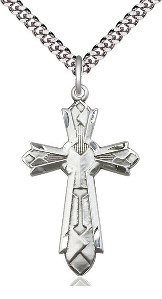 Sterling Silver Mosaic Cross Medal Catholic Jewelry Engraved Catholic Saint Jewelry