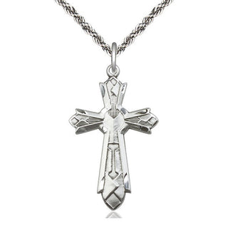 Sterling Silver Mosaic Cross Medal Catholic Jewelry Engraved Catholic Saint Jewelry