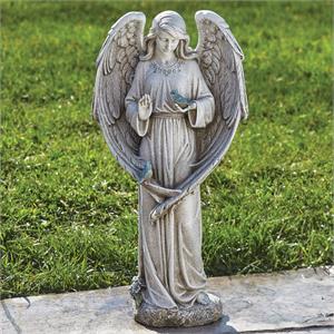 20-Inch Angel With Two Birds Garden Statue - View 2