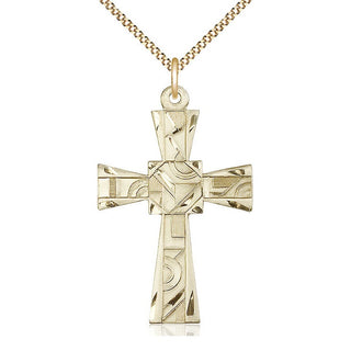 14kt Gold Filled Mosaic Cross Medal Catholic Jewelry Engraved Catholic Saint Jewelry