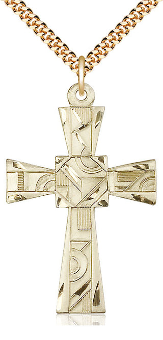14kt Gold Filled Mosaic Cross Medal Catholic Jewelry Engraved Catholic Saint Jewelry