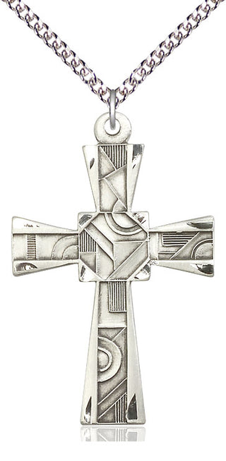 Sterling Silver Mosaic Cross Medal Catholic Jewelry Engraved Catholic Saint Jewelry