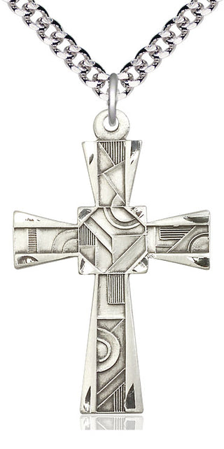 Sterling Silver Mosaic Cross Medal Catholic Jewelry Engraved Catholic Saint Jewelry