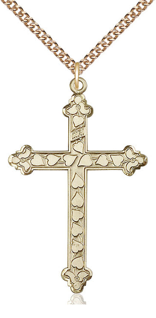 14kt Gold Heart Cross Medal Engraved Catholic Saint Jewelry