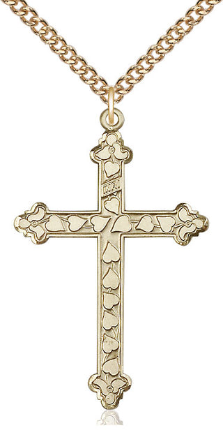 14kt Gold Heart Cross Medal Engraved Catholic Saint Jewelry