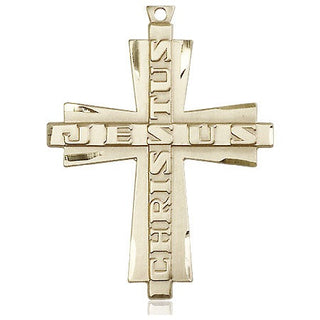 14kt Gold Jesus Christus Cross Medal Engraved Catholic Saint Jewelry