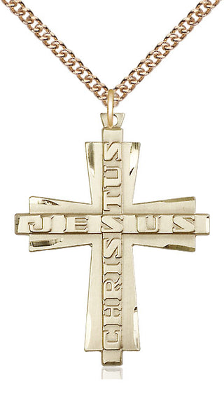 14kt Gold Jesus Christus Cross Medal Engraved Catholic Saint Jewelry