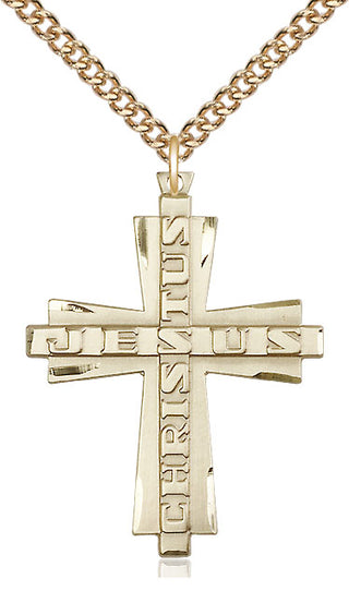 14kt Gold Jesus Christus Cross Medal Engraved Catholic Saint Jewelry