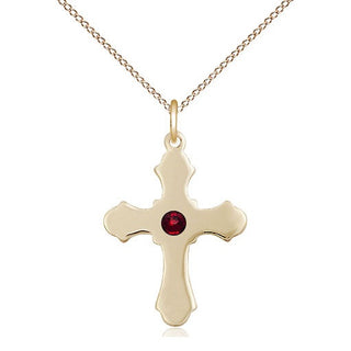 14kt Gold Filled Cross Pendant with 3mm Garnet Swarovski Necklace