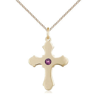 14kt Gold Filled Cross Pendant with 3mm Amethyst Swarovski Necklace