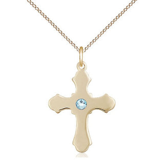 14kt Gold Filled Cross Pendant with 3mm Aqua Swarovski Necklace