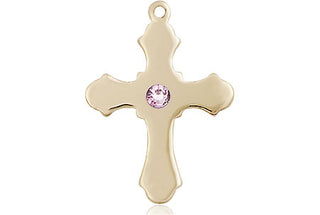 14kt Gold Filled Cross Pendant with a 3mm Light Amethyst Swarovski stone on an 18-inch Gold Filled Light Curb Chain