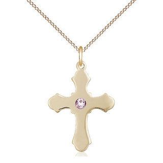 14kt Gold Filled Cross Pendant with 3mm Light Amethyst Swarovski Necklace