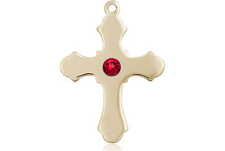 14kt Gold Filled Cross Pendant with a 3mm Ruby Swarovski stone on an 18-inch Gold Filled Light Curb Chain