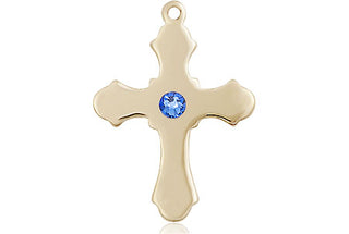 14kt Gold Filled Cross Pendant with a 3mm Sapphire Swarovski stone on an 18-inch Gold Filled Light Curb Chain