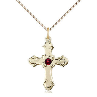 14kt Gold Filled Cross | 3mm Garnet Swarovski stone | 18-inch Gold Filled Chain | Engravable