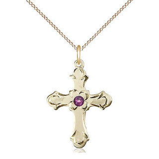14kt Gold Filled Cross | 3mm Amethyst Swarovski stone | 18-inch Gold Filled Chain | Engravable