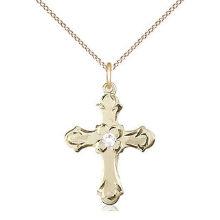 14kt Gold Filled Cross | 3mm Crystal Swarovski stone | 18-inch Gold Filled Chain | Engravable