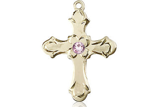 14kt Gold Filled Cross Pendant with a 3mm Light Amethyst Swarovski stone on an 18-inch Gold Filled Light Curb Chain Engraved Catholic Saint Jewelry
