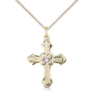 14kt Gold Filled Cross | 3mm Light Amethyst Swarovski stone | 18-inch Gold Filled Chain | Engravable