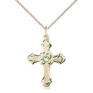 14kt Gold Filled Cross | 3mm Peridot Swarovski stone | 18-inch Gold Filled Chain | Engravable
