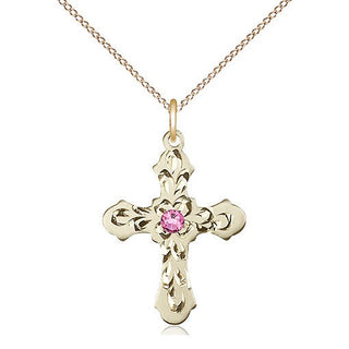 14kt Gold Filled Cross | 3mm Rose Swarovski stone | 18-inch Gold Filled Chain | Engravable