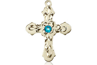 14kt Gold Filled Cross Pendant with a 3mm Zircon Swarovski stone on an 18-inch Gold Filled Light Curb Chain Engraved Catholic Saint Jewelry
